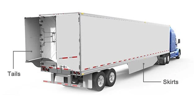 Kales curtain sider semi-trailer featuring aerodynamic side skirts for improved fleet fuel efficiency.