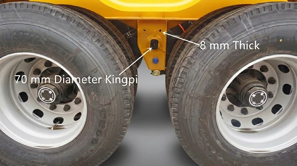 Detail of reinforced suspension hanger with extra steel plate.