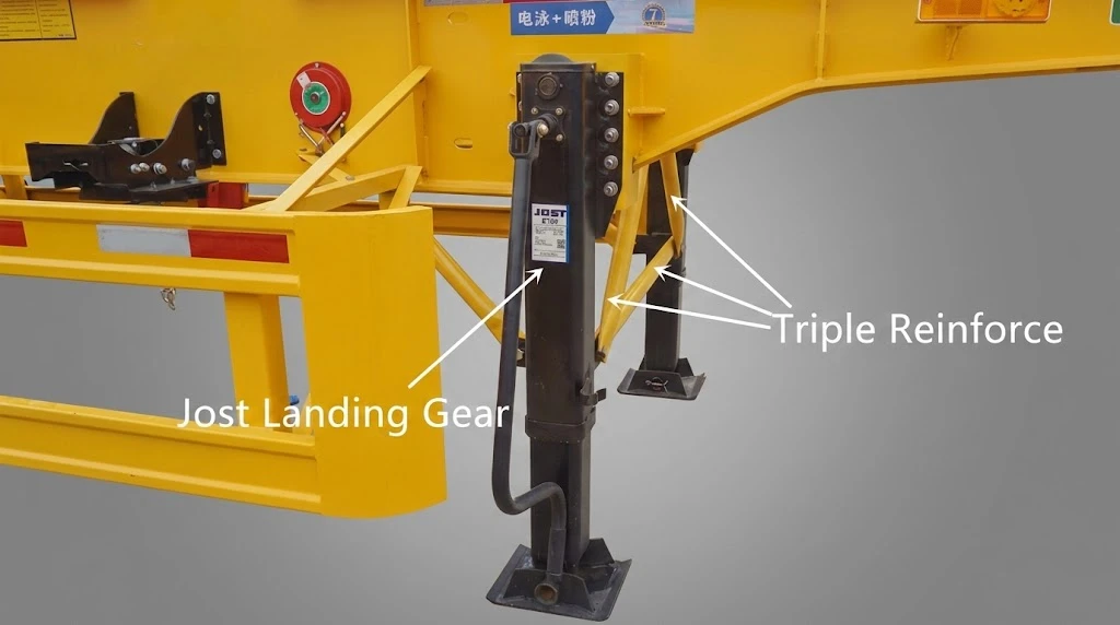 Close-up of JOST brand landing gear.