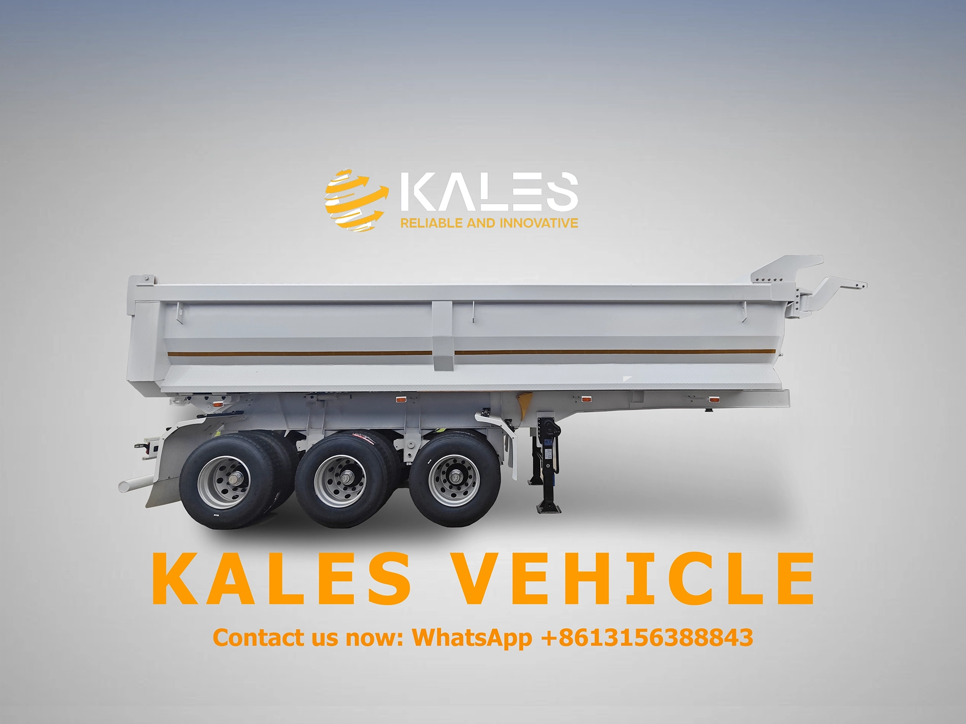 Side view of Kales 60 ton rear dump semi trailer for sale