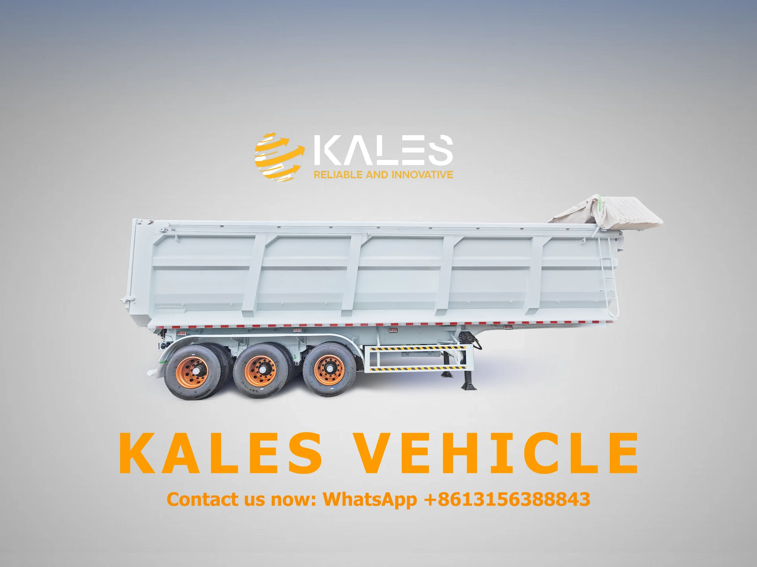 Side view of Kales 80 ton heavy duty dump semi trailer 3 axle