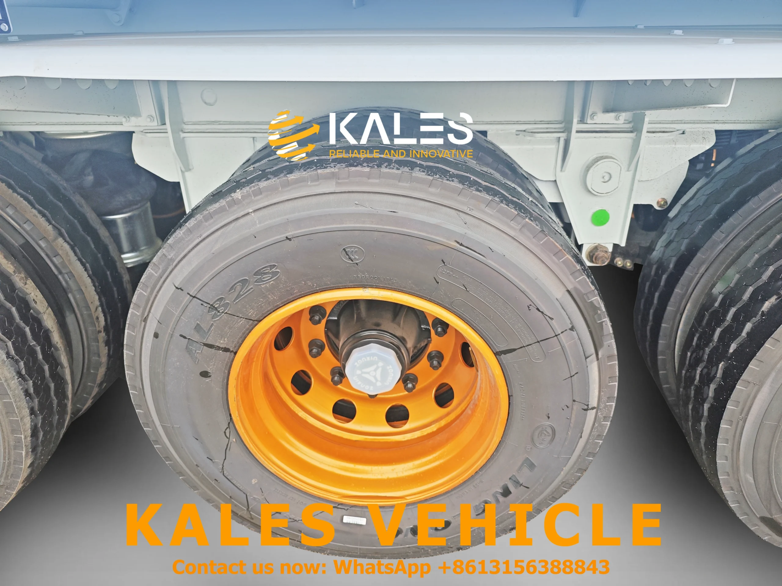 Rear view showing reinforced chassis and bumper for dump trailer