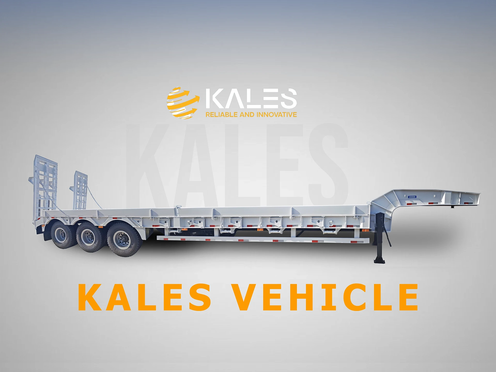 Kales 3-axle 80 ton flat deck lowbed trailer side view
