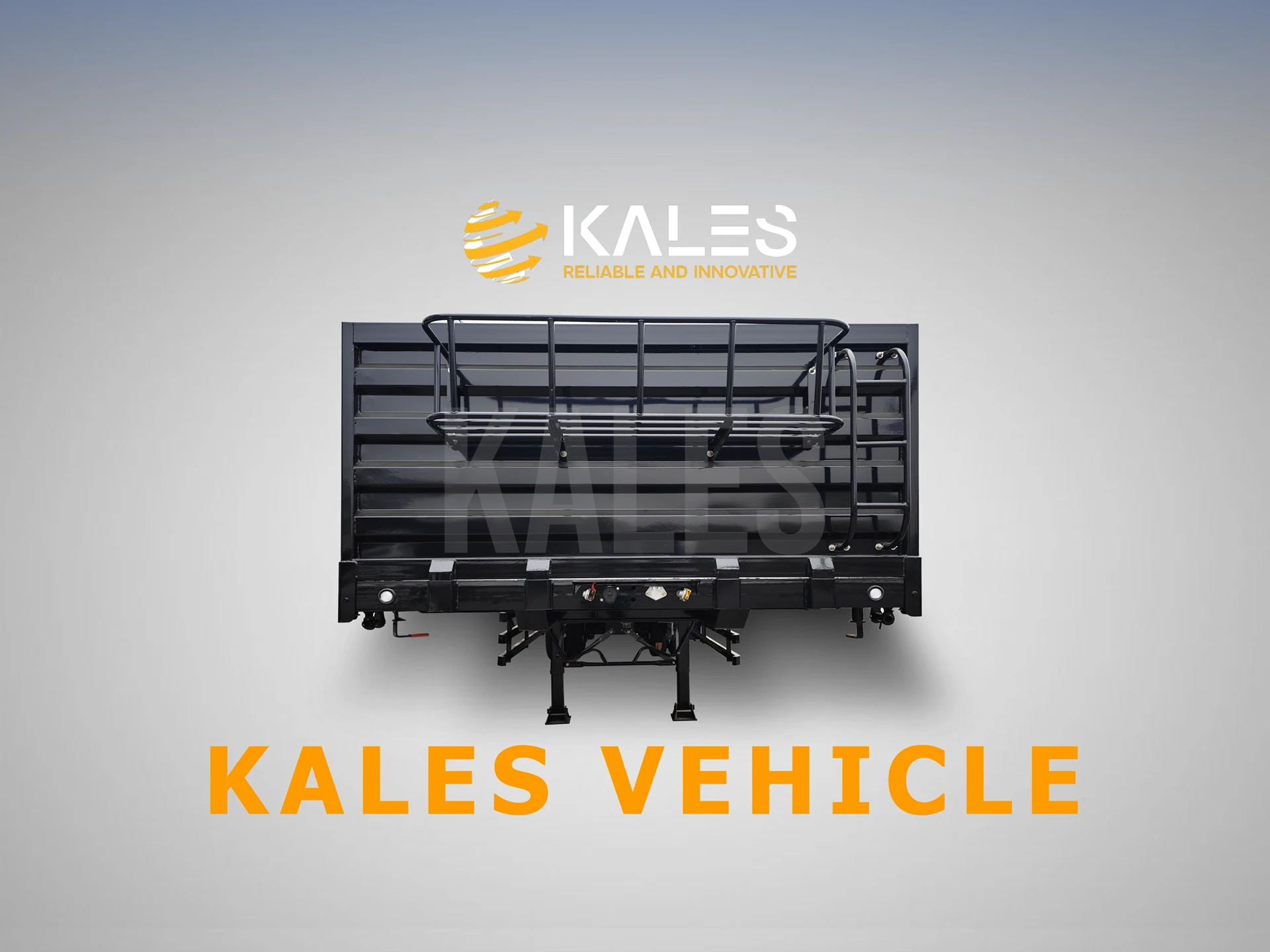Kales 3 axle drop side flatbed trailer parked in the factory yard