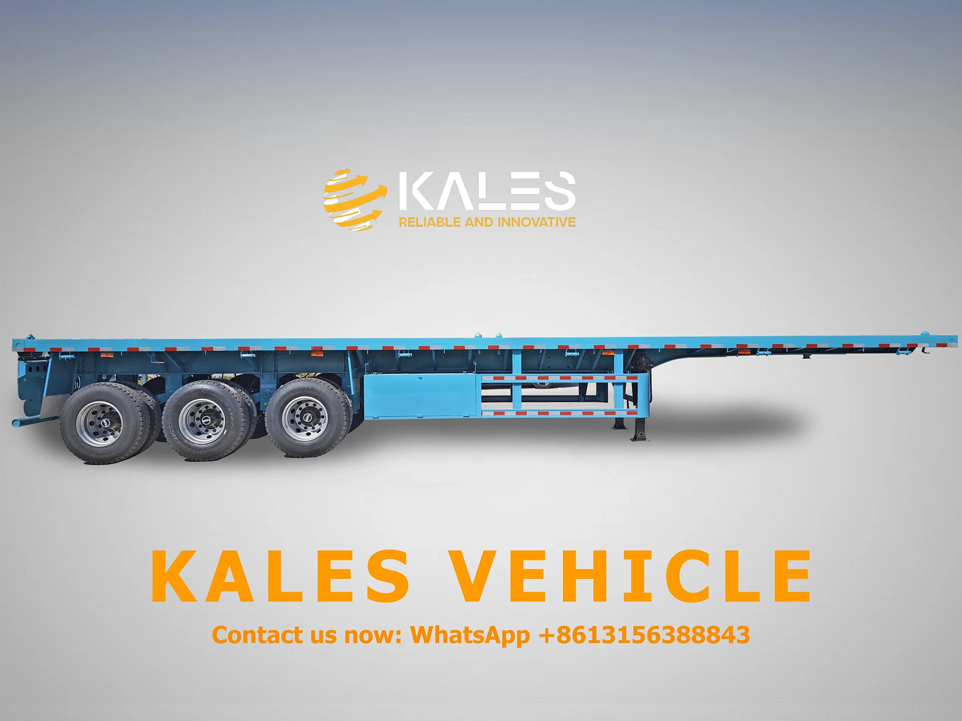 Side view of Kales 40ft flatbed trailer with toolbox, side rails, load binders, and container locks for African logistics.