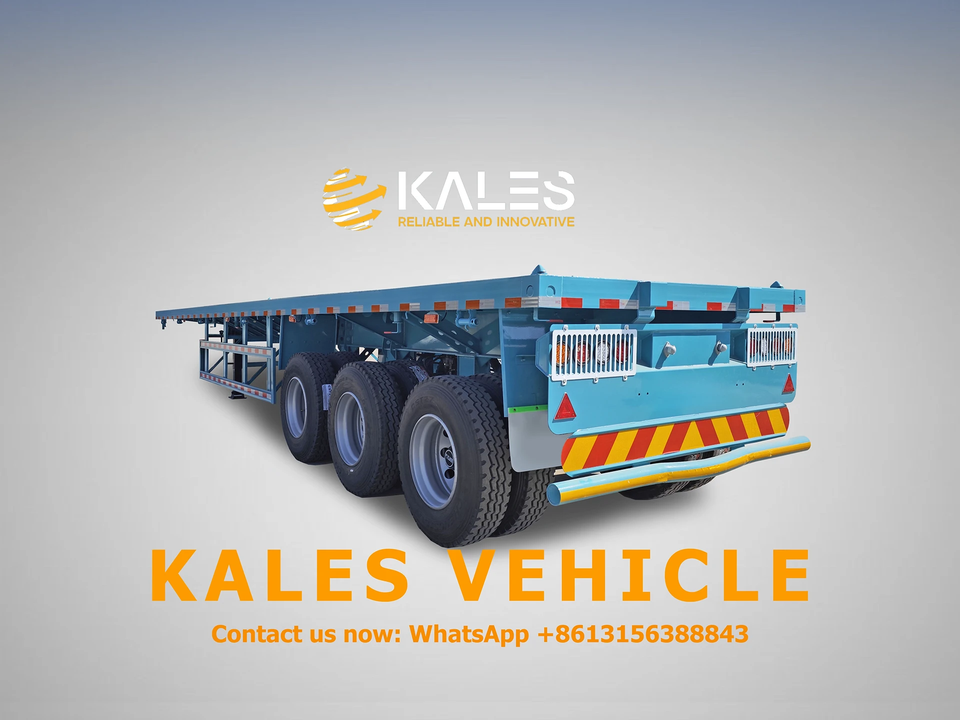 Rear three-quarter view of Kales 3-axle 40ft flatbed trailer built for 40–50 ton loads on tough African roads.