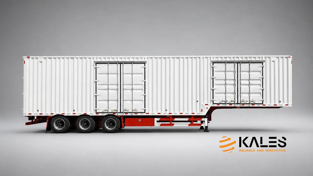 Kales Vehicle gooseneck step-deck semi-trailer chassis with lowered main deck for highway cargo volume and stability
