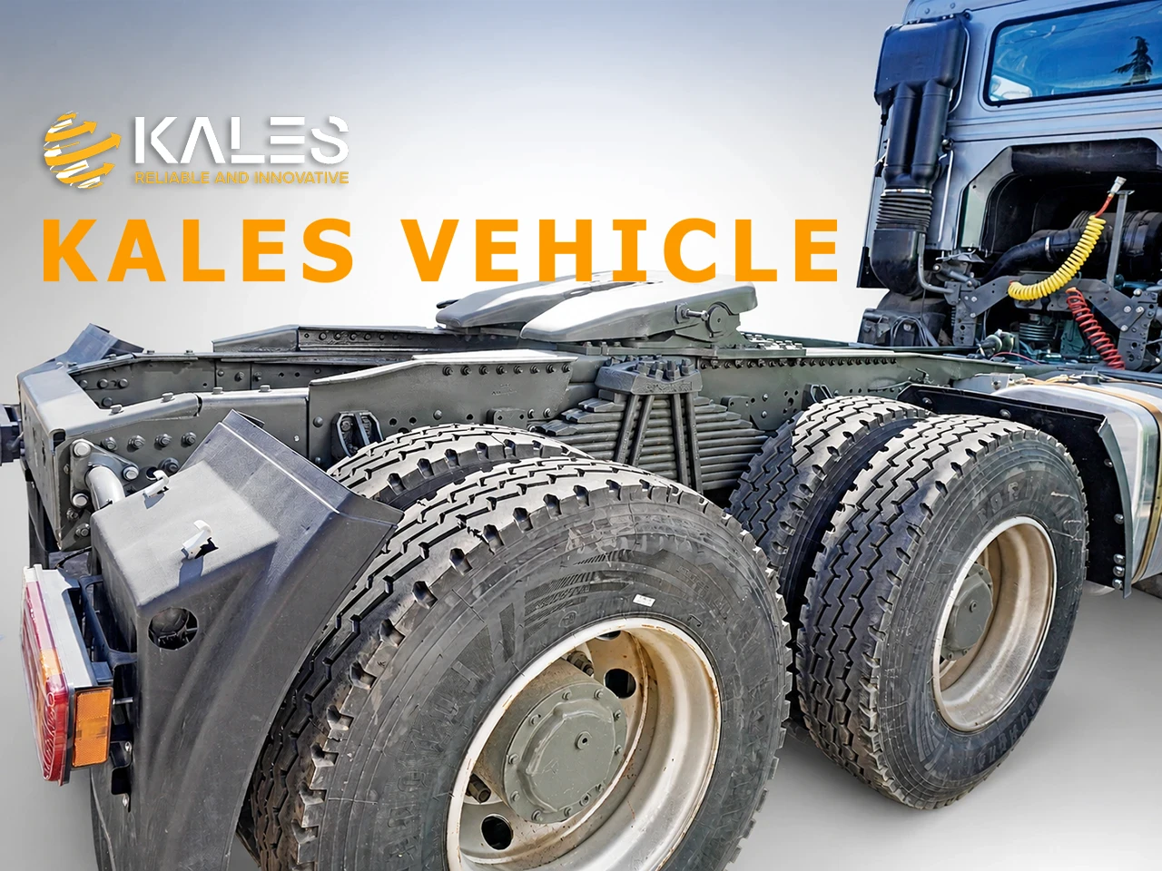 Sandblasted and anti-rust painted chassis frame and leaf spring suspension on Kales HOWO 6x4 truck.