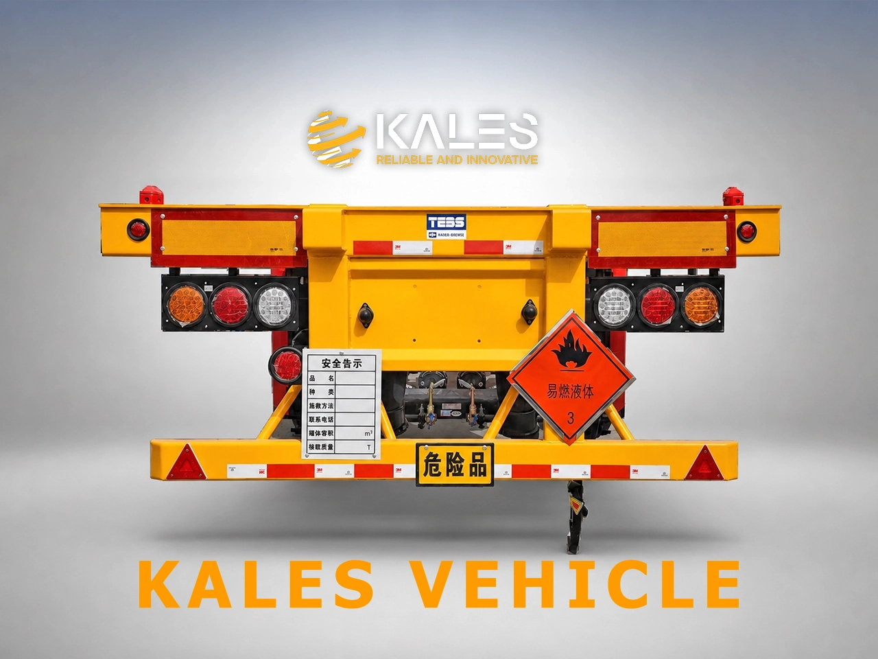 Trailer rear with LED lamps reflective markings placard area and underrun bar