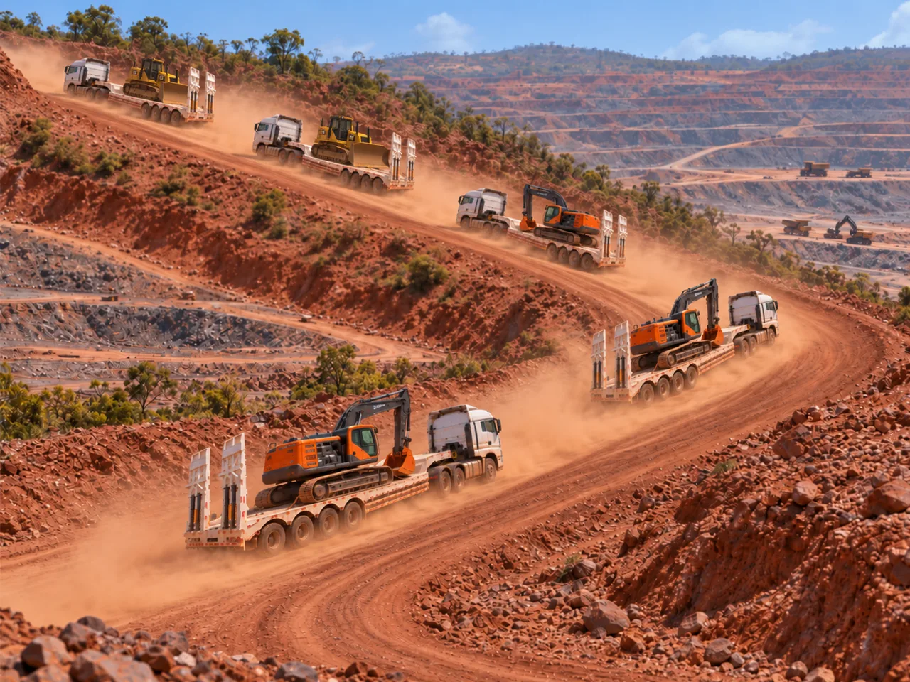 Kales 4-Axle 80-Ton Heavy Duty Lowbed Semi-Trailer Hauling Mining Equipment in Guinea